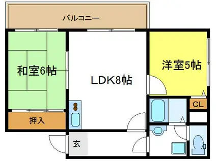 地下鉄谷町線 平野駅(大阪メトロ) 徒歩11分 4階建 築27年(2LDK/2階)の間取り写真