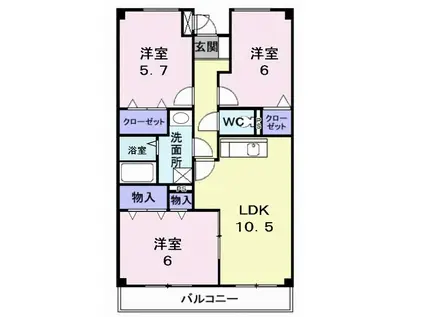 コスタ・あおやぎ(3LDK/3階)の間取り写真
