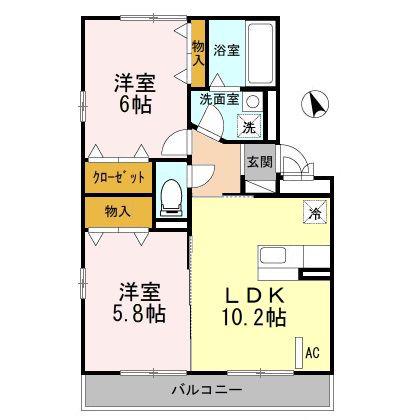 ウィンザー大槻B(2LDK/3階)の間取り写真