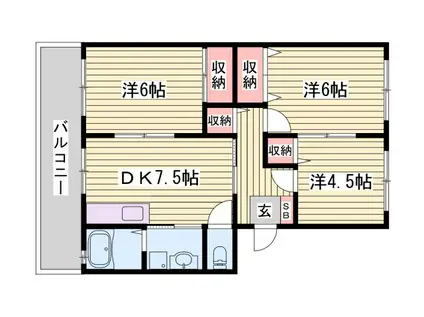 ローレルハイツ姫路天満(3DK/4階)の間取り写真