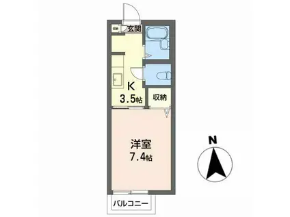 シャトルサンS・B(1K/2階)の間取り写真