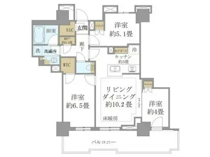 BRILLIATOWER聖蹟桜ヶ丘ブルーミングレジデンス(3LDK/26階)の間取り写真