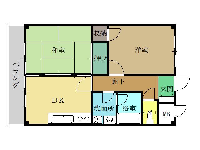 グリーンヒル(2DK/2階)の間取り写真