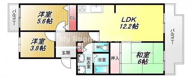 ヴィラ赤とんぼ(3LDK/4階)の間取り写真