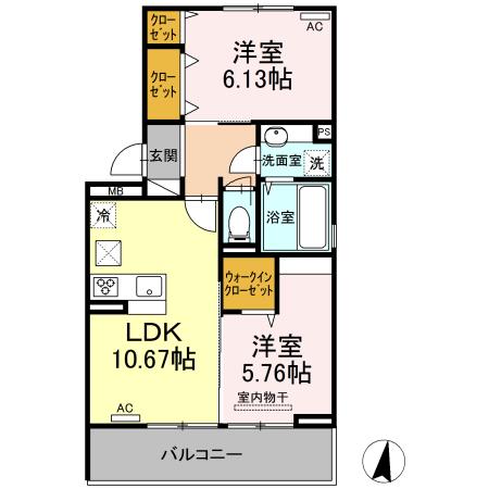 ソレイユ宮小路(2LDK/2階)の間取り写真