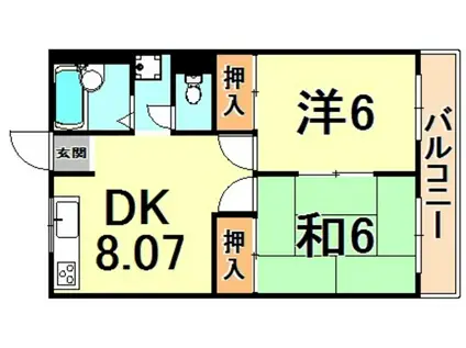 市隆ハイツ塚口(2DK/2階)の間取り写真