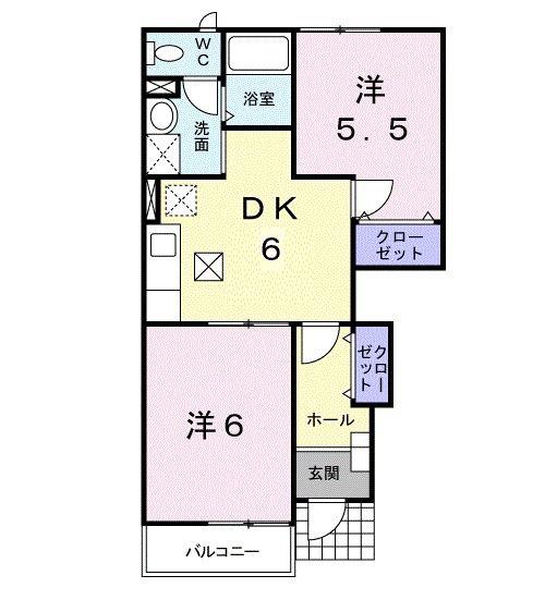 プリムローズ(2DK/1階)の間取り写真