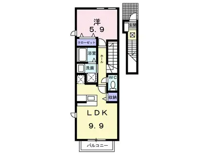 Jカントリーハイツ(1LDK/2階)の間取り写真
