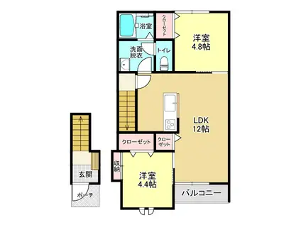 さくらハイツ 2号棟(2LDK/2階)の間取り写真