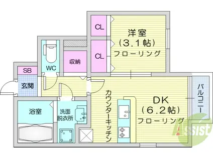 LINK STAGE富沢駅前2(1DK/1階)の間取り写真