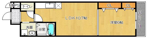 ハルミール忍ケ丘(1LDK/3階)の間取り写真
