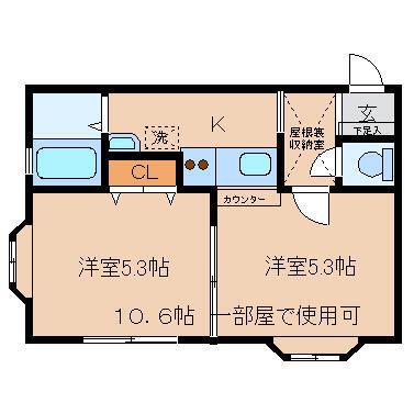 グリーシェル三珠(2K/2階)の間取り写真