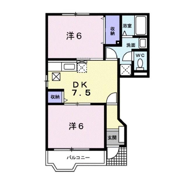 中土井ハイツ(2DK/1階)の間取り写真