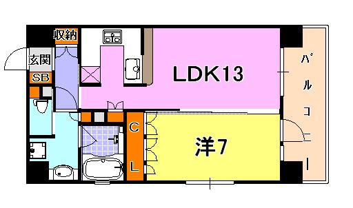 リーガル神戸三宮(1LDK/12階)の間取り写真