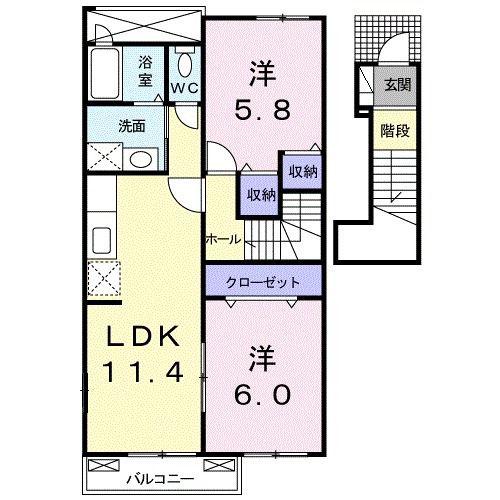 パラッツオ・クォーレB棟(2LDK/2階)の間取り写真