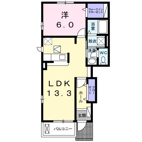 ラッフィナートI(1LDK/1階)の間取り写真