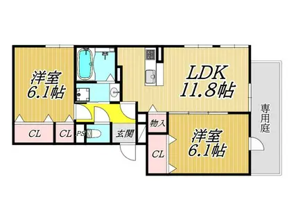 LA MAISON塚口(2LDK/1階)の間取り写真