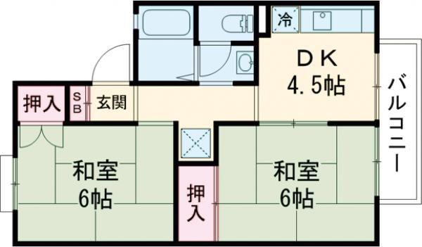 ヴィルベール奥村(2DK/1階)の間取り写真
