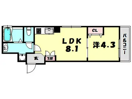 ONE GO CREST(1LDK/8階)の間取り写真