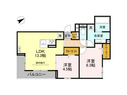 ビーネ北坂戸(2LDK/3階)の間取り写真