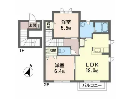プロムナード鹿島D(2LDK/2階)の間取り写真