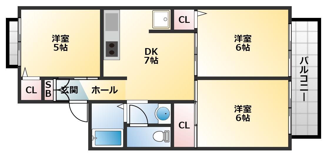 プランドール(3DK/2階)の間取り写真