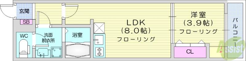 ラズワード薬師堂(1LDK/2階)の間取り写真