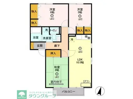 ディアコートC(3LDK/1階)の間取り写真