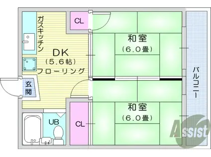 ツインリーブス(2DK/2階)の間取り写真