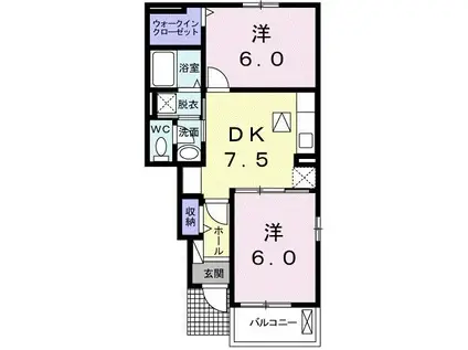 アンソレイエ III号館(2DK/1階)の間取り写真