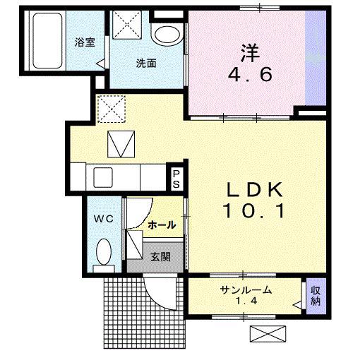 ピアチェーレ(1LDK/1階)の間取り写真