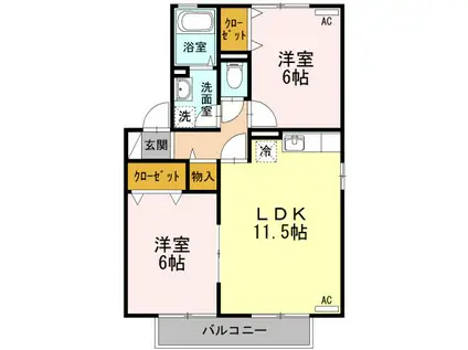 シャンブルC棟(2LDK/1階)の間取り写真