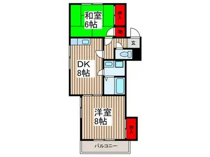 レーベンハイム(2DK/2階)の間取り写真