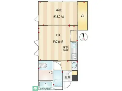 ベルク四谷大京町(1DK/1階)の間取り写真