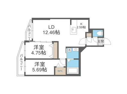 DIORE RESIDENCE SAPPORO(2LDK/2階)の間取り写真