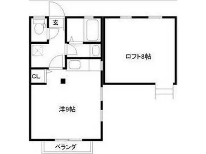 エクセルシャトー国見ケ丘 II(ワンルーム/2階)の間取り写真
