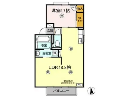 ル・プレジールK(1LDK/2階)の間取り写真