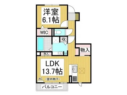 パルテール三本柳(1LDK/1階)の間取り写真