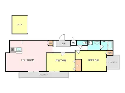 ソレイユ東園田(2LDK/3階)の間取り写真