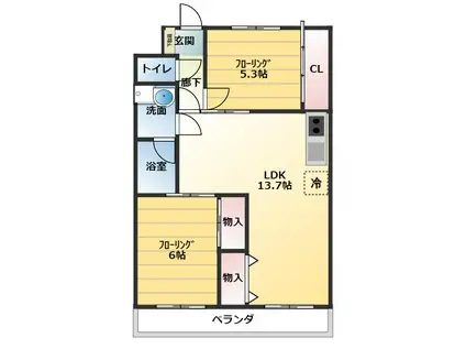 ダイタ北口マンション(2LDK/4階)の間取り写真