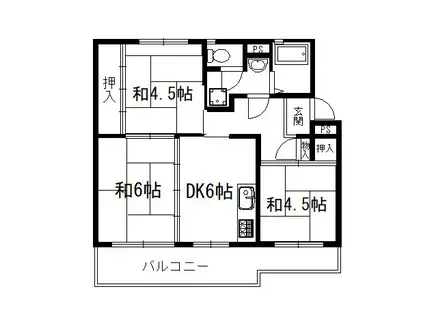 宇治おぐら5棟(3DK/3階)の間取り写真