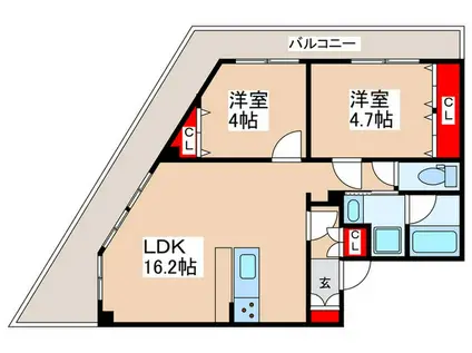 アリーチェ亀戸(2LDK/5階)の間取り写真