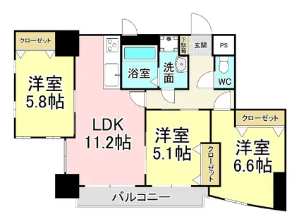 MDIロイヤルレジデンス大手町(3LDK/3階)の間取り写真