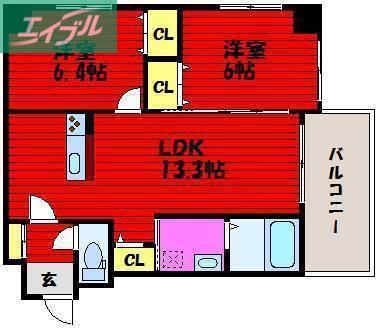 COCO川西町(2LDK/2階)の間取り写真
