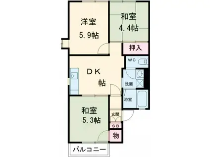 グリーンヒル小金台 E棟(3DK/2階)の間取り写真