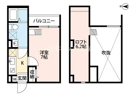 ソレイユ中川(1K/2階)の間取り写真