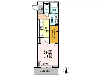 アヴニールS(1K/3階)の間取り写真