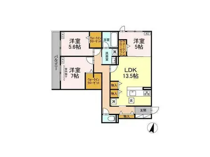 DIOSPERSIMMON長泉 II棟(3LDK/1階)の間取り写真