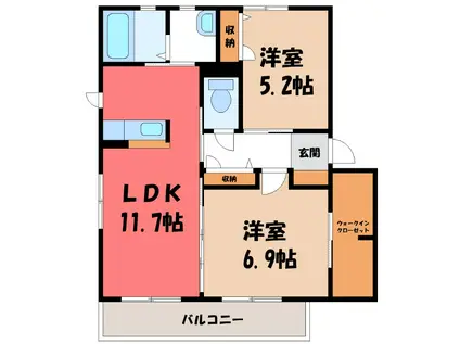 カトリーヌE(2LDK/1階)の間取り写真