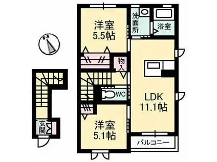 ヴァンベール東雲(2LDK/2階)の間取り写真